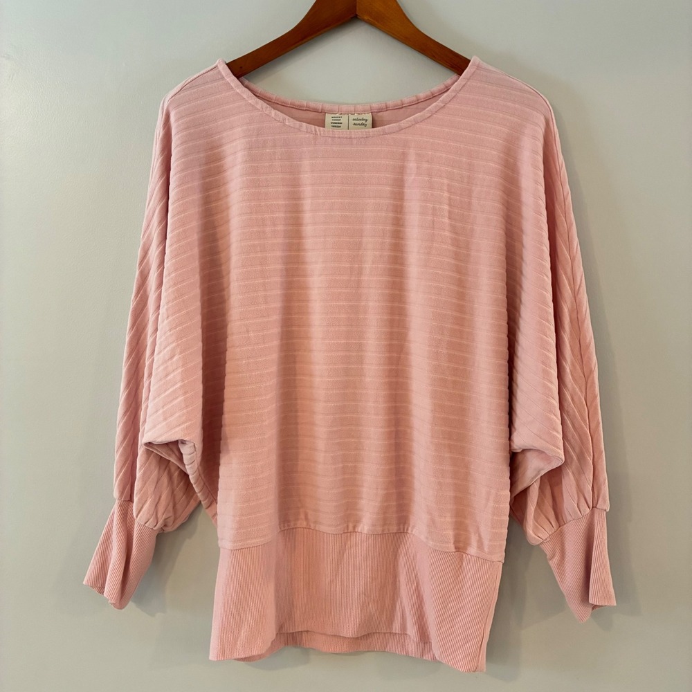 Saturday Sunday Anthropologie Pink Ribbed Dolman‎ Sleeve Knit Top XS cozychic